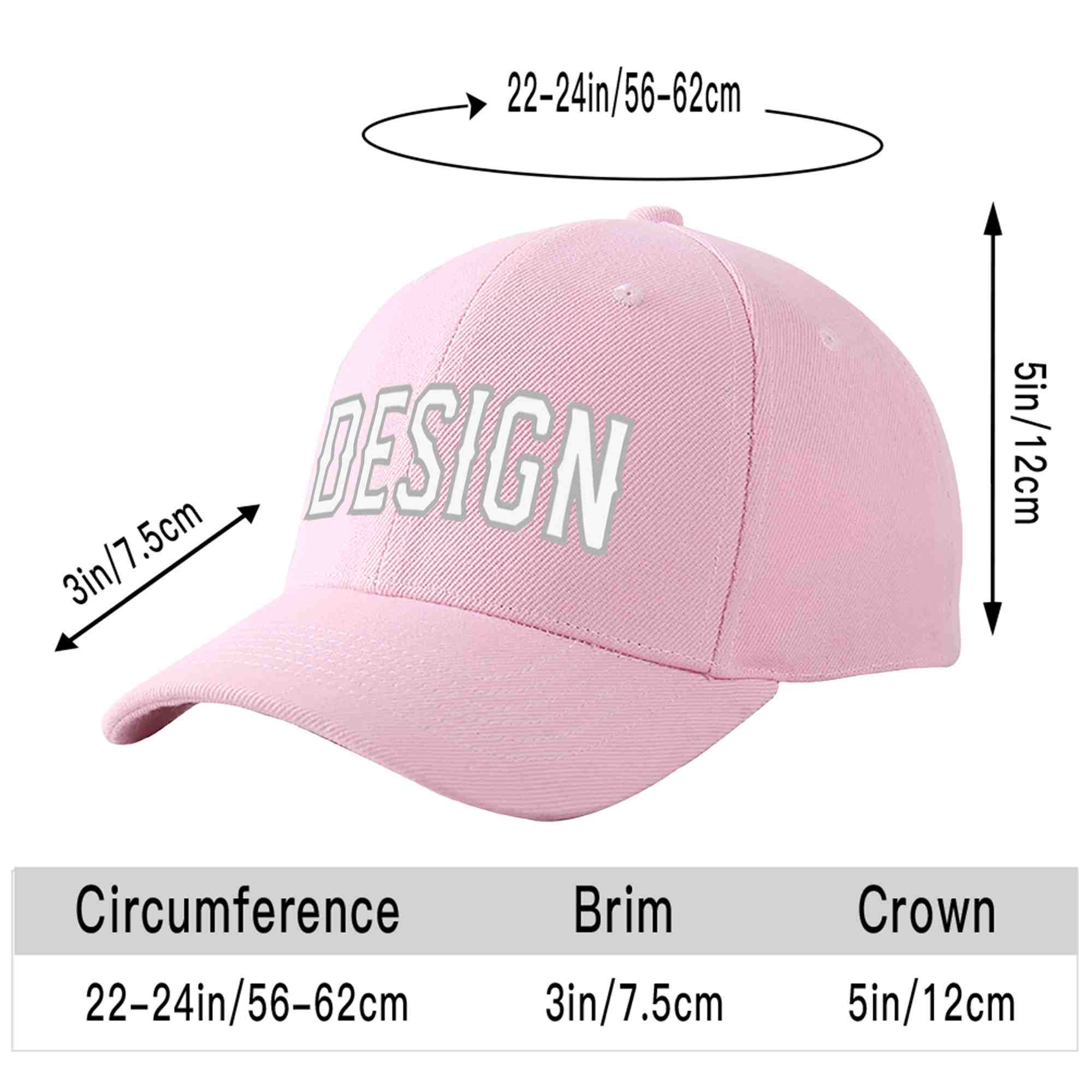 Custom Pink White-Gray Curved Eaves Sport Design Baseball Cap