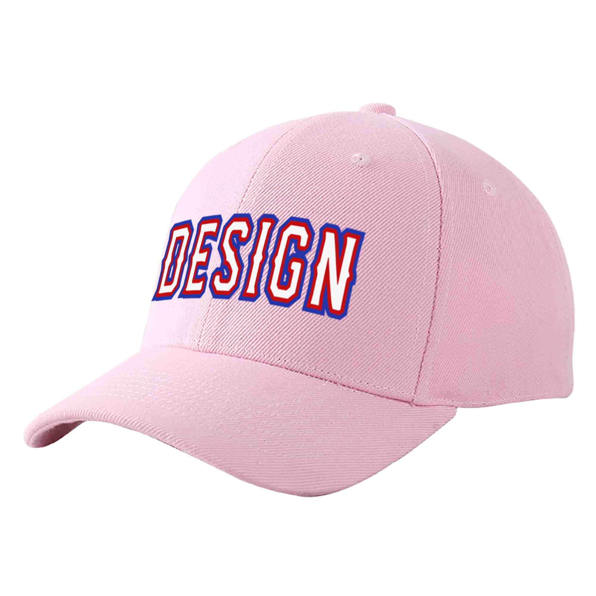 Custom Pink White-Red Curved Eaves Sport Design Baseball Cap