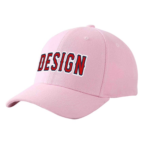 Custom Pink Red-Navy Curved Eaves Sport Design Baseball Cap