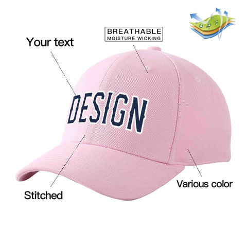 Custom Pink Navy-White Curved Eaves Sport Design Baseball Cap