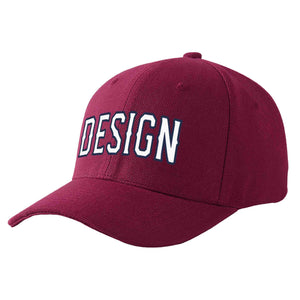 Custom Red Wine White-Navy Curved Eaves Sport Design Baseball Cap