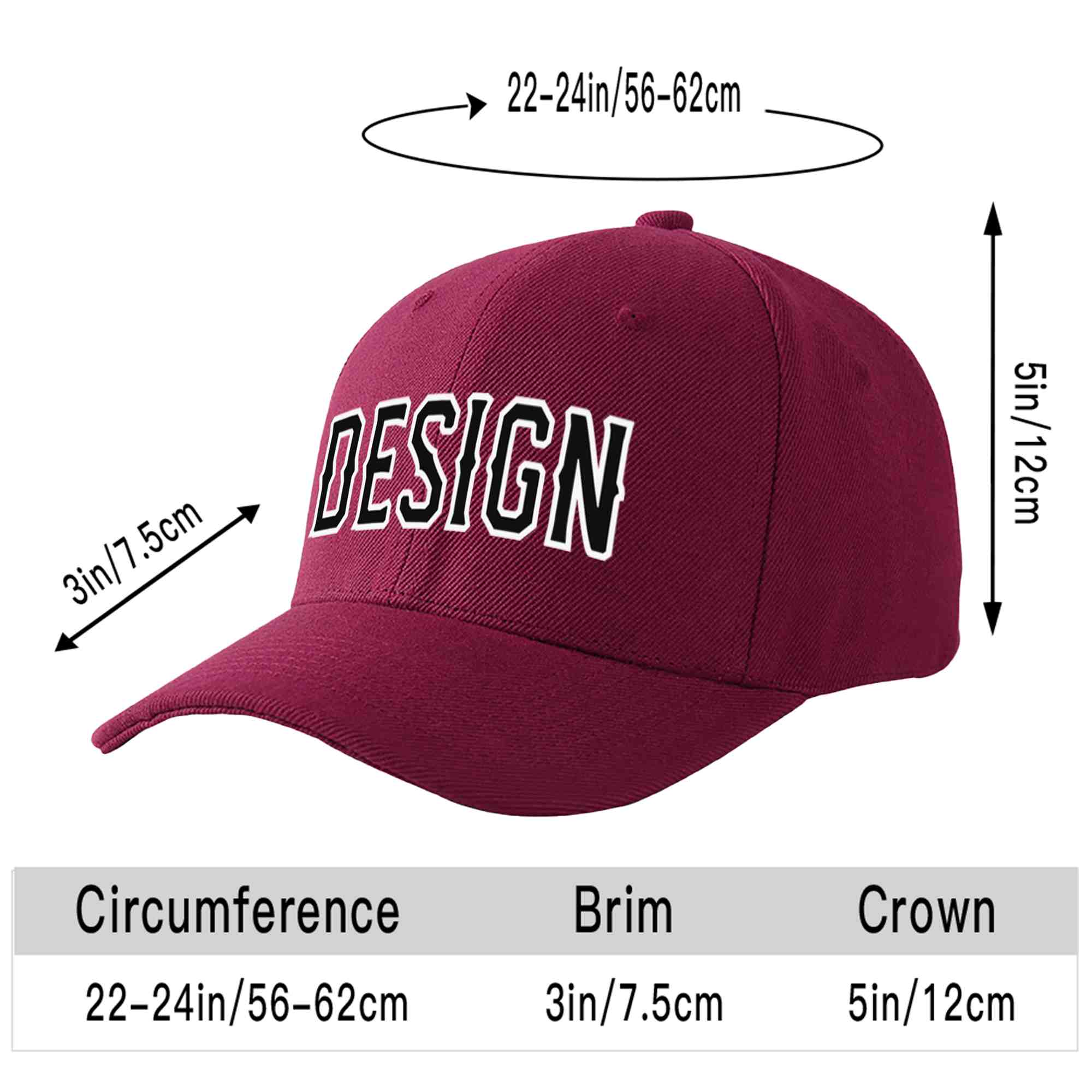 Custom Red Wine Black-White Curved Eaves Sport Design Baseball Cap