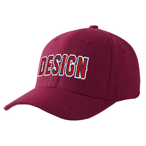 Custom Red Wine Red-Navy Curved Eaves Sport Design Baseball Cap