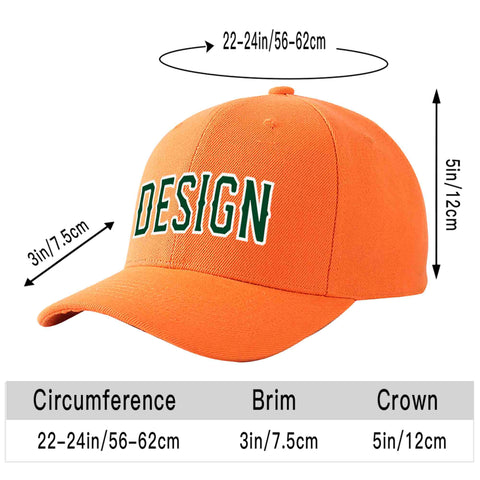 Custom Orange Green-White Curved Eaves Sport Design Baseball Cap