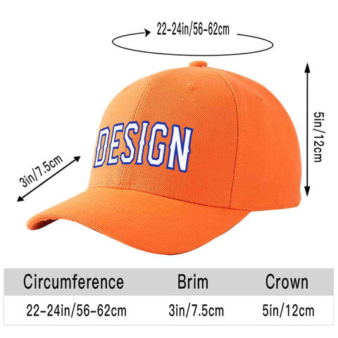Custom Orange White-Royal Curved Eaves Sport Design Baseball Cap