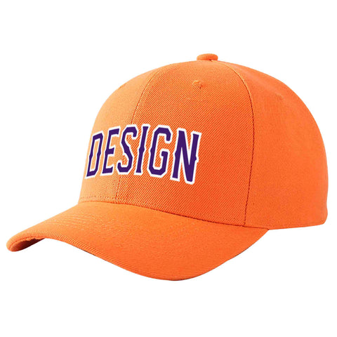Custom Orange Purple-White Curved Eaves Sport Design Baseball Cap