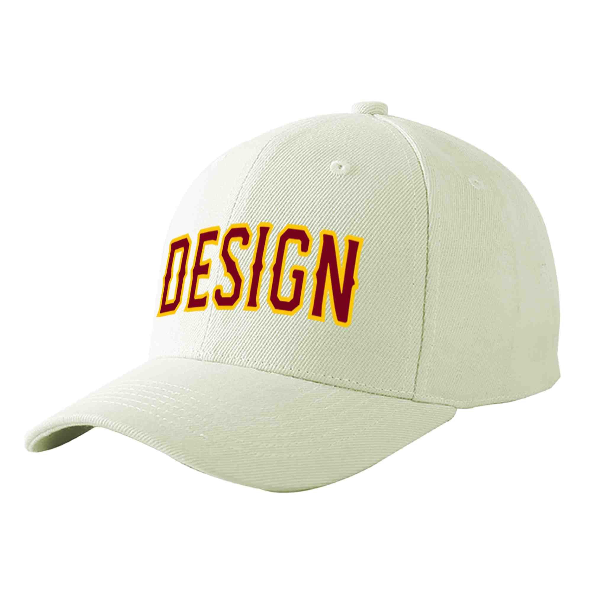 Custom Cream Crimson-Gold Curved Eaves Sport Design Baseball Cap