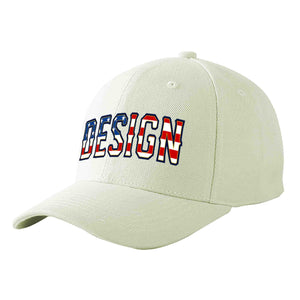 Custom Cream Vintage USA Flag-Gold Curved Eaves Sport Design Baseball Cap