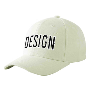 Custom Cream Black-White Curved Eaves Sport Design Baseball Cap