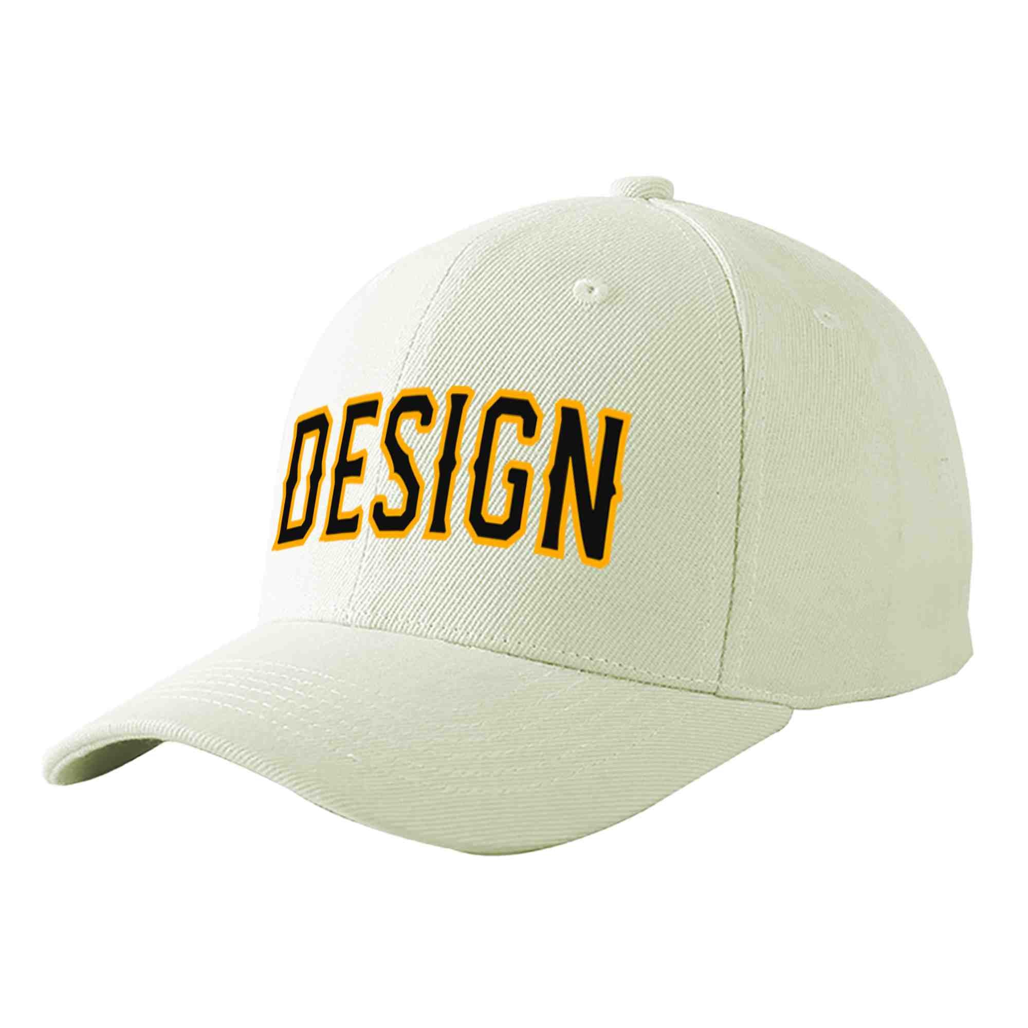 Custom Cream Black-Yellow Curved Eaves Sport Design Baseball Cap