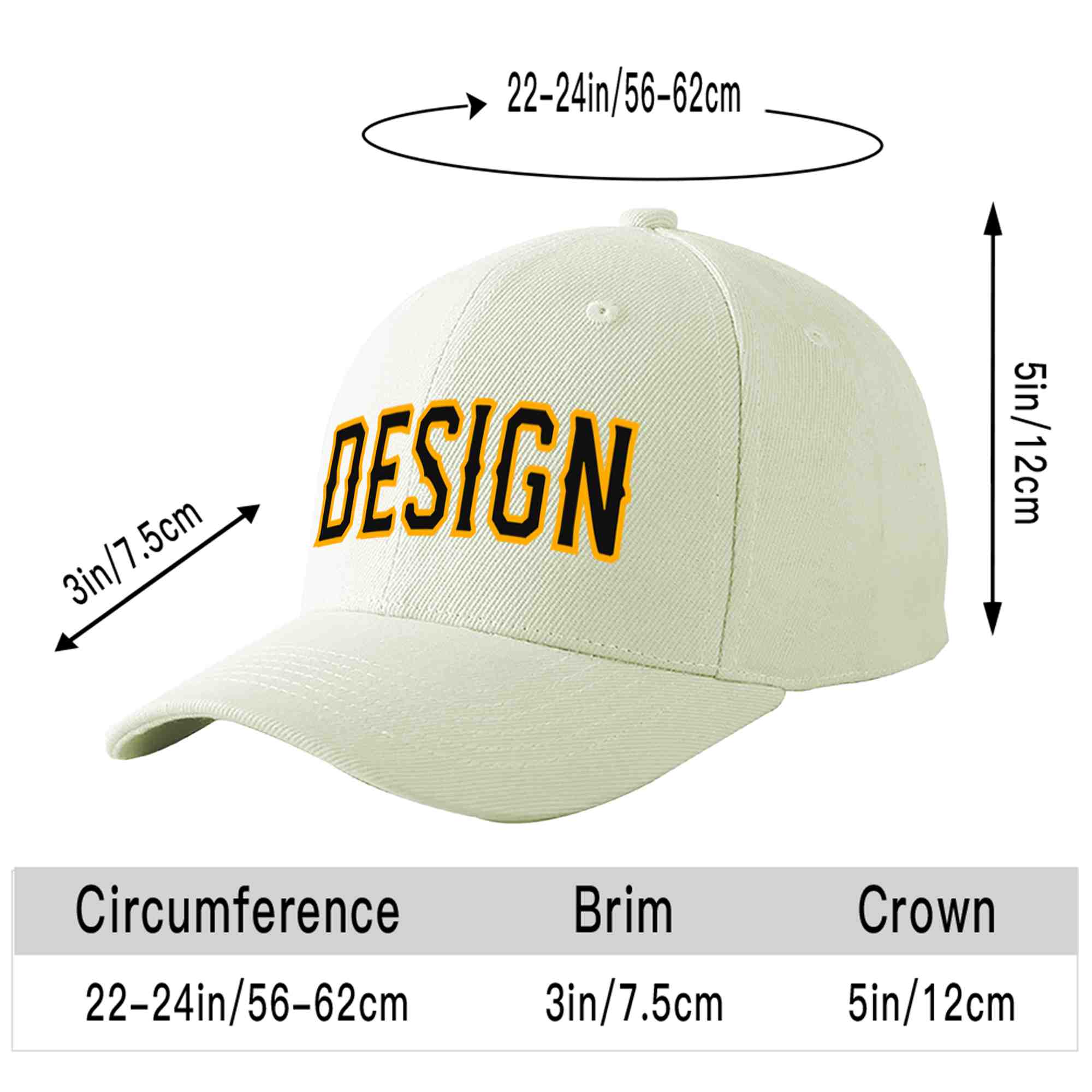 Casquette de baseball incurvée personnalisée crème noir-jaune avec avant-toit