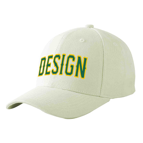 Custom Cream Kelly Green-Gold Curved Eaves Sport Design Baseball Cap