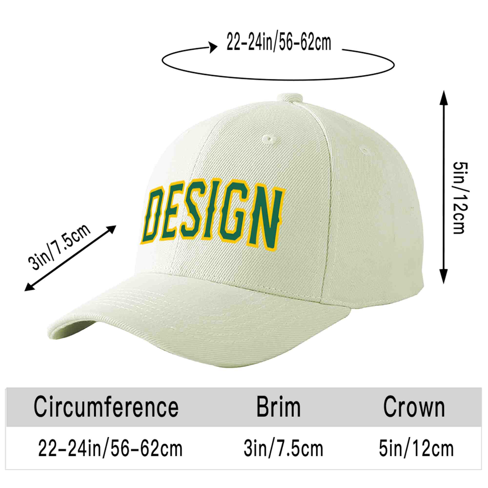 Custom Cream Kelly Green-Gold Curved Eaves Sport Design Baseball Cap