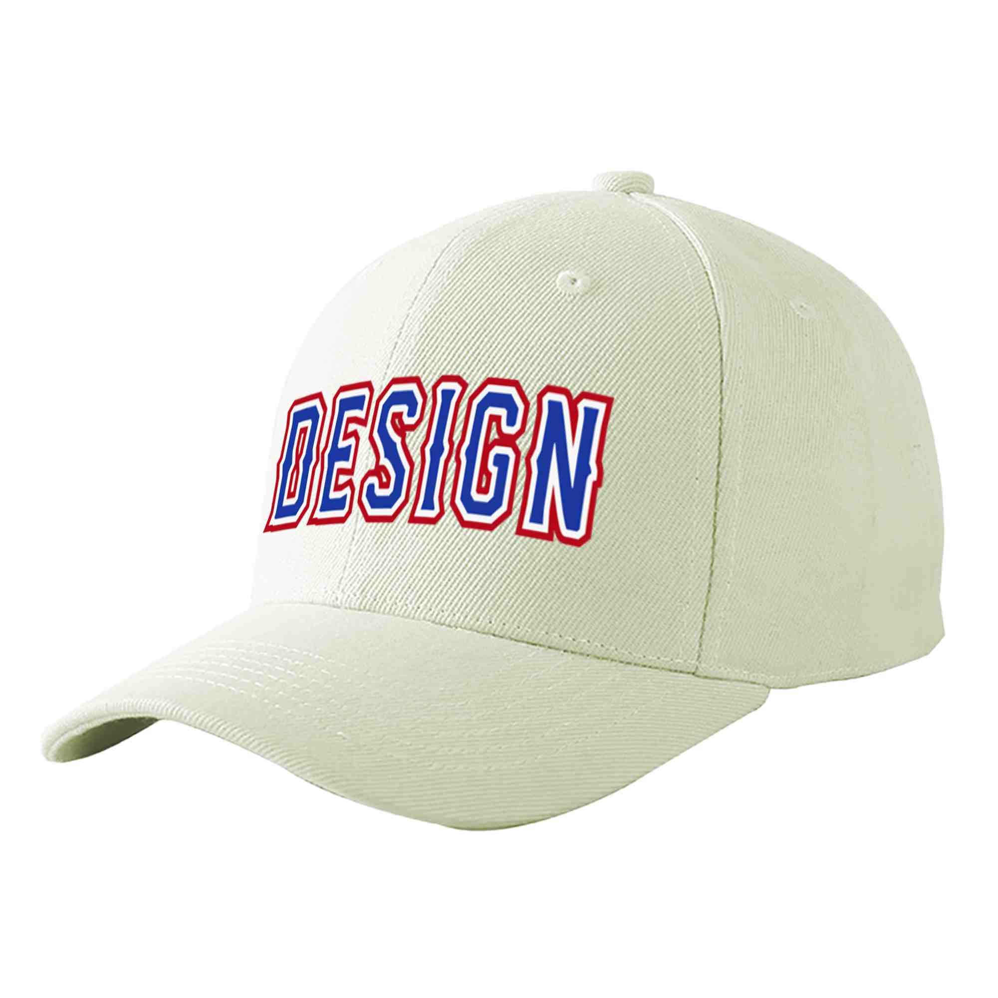 Custom Cream Royal-White Curved Eaves Sport Design Baseball Cap