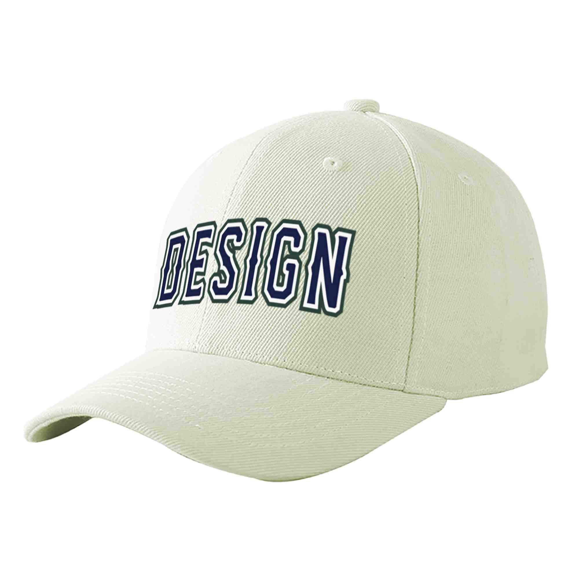 Casquette de baseball incurvée Eaves Sport Design crème personnalisée bleu marine-blanc