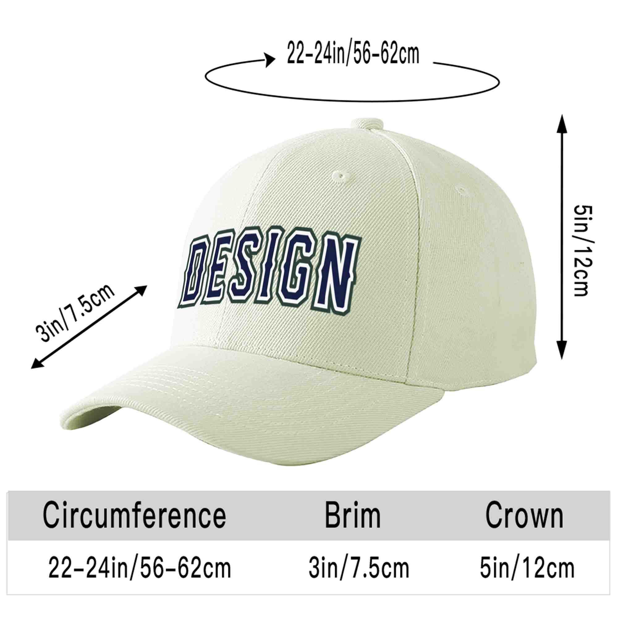 Casquette de baseball incurvée Eaves Sport Design crème personnalisée bleu marine-blanc