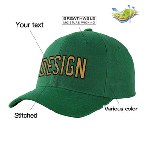 Custom Green Old Gold-Black Curved Eaves Sport Design Baseball Cap