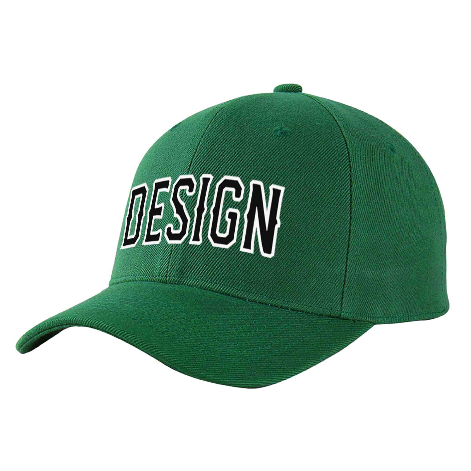 Custom Green Black-White Curved Eaves Sport Design Baseball Cap