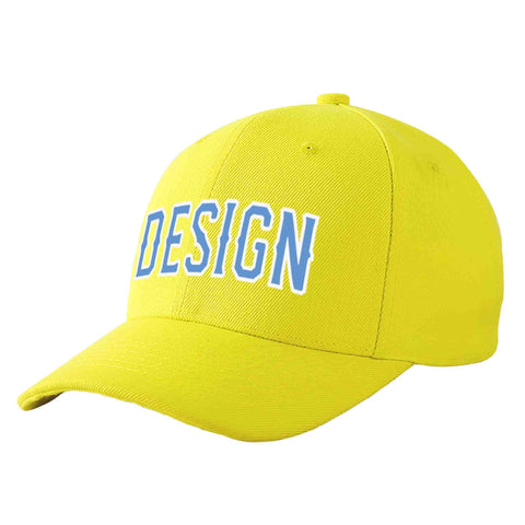 Custom Yellow Light Blue-White Curved Eaves Sport Design Baseball Cap