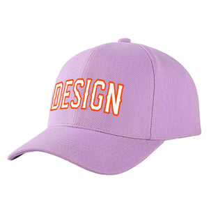 Custom Light Purple White-Orange Curved Eaves Sport Design Baseball Cap