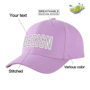 Custom Light Purple Gray-White Curved Eaves Sport Design Baseball Cap