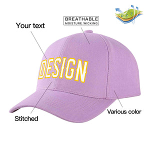 Custom Light Purple White-Gold Curved Eaves Sport Design Baseball Cap