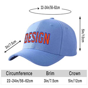 Custom Sky Blue Orange-Royal Curved Eaves Sport Design Baseball Cap