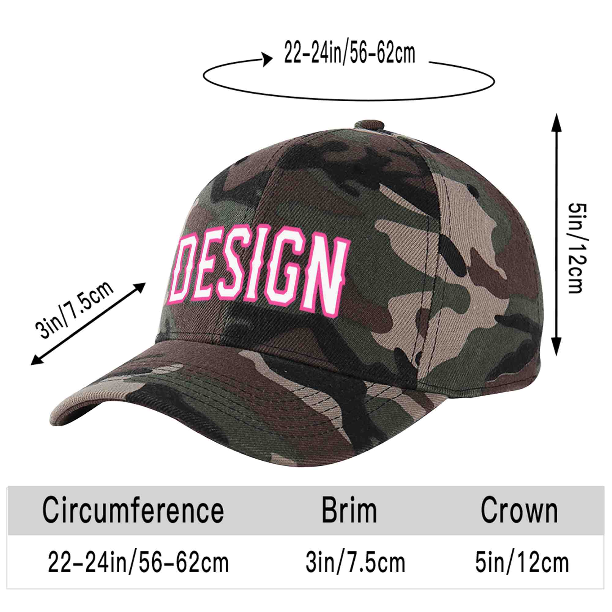 Casquette de baseball personnalisée camouflage blanc-rose avec avant-toit incurvé et design sportif