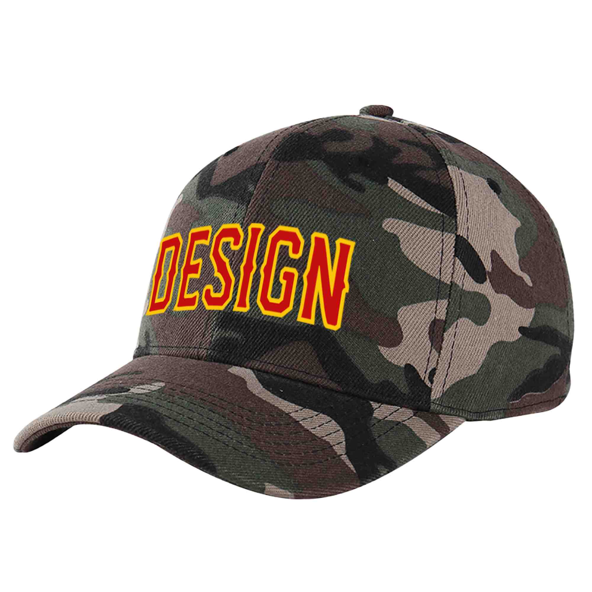 Custom Camo Red-Yellow Curved Eaves Sport Design Baseball Cap