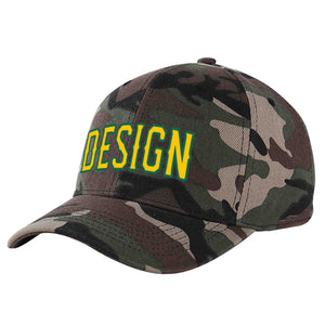 Casquette de baseball personnalisée Camo Gold-Kelly Green Curved Eaves Sport Design