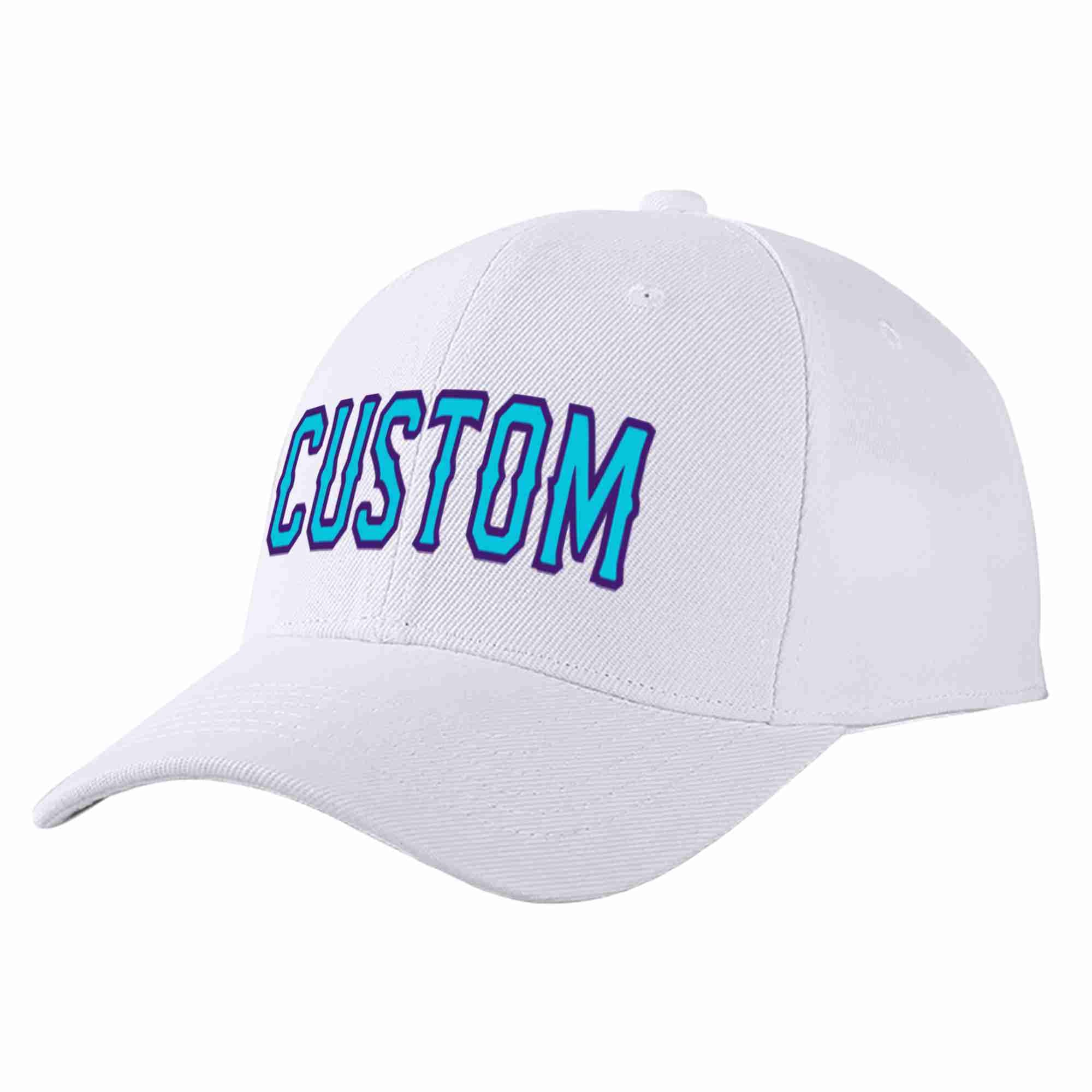 Conception personnalisée de casquette de baseball de sport incurvée bleu clair-violet blanc pour hommes/femmes/jeunes