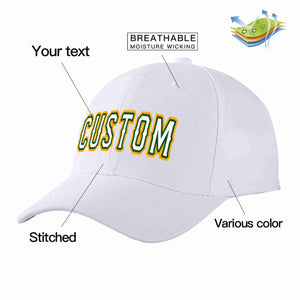 Conception personnalisée de casquette de baseball de sport incurvée blanc-vert Kelly pour hommes/femmes/jeunes