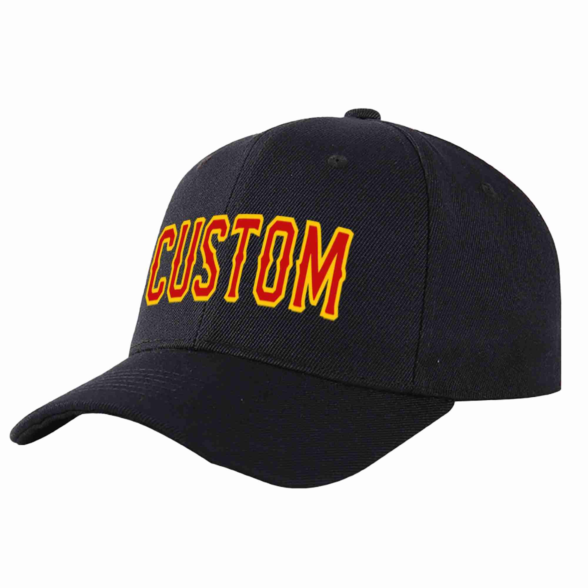 Custom Black Red-Yellow Curved Eaves Sport Baseball Cap Design for Men/Women/Youth