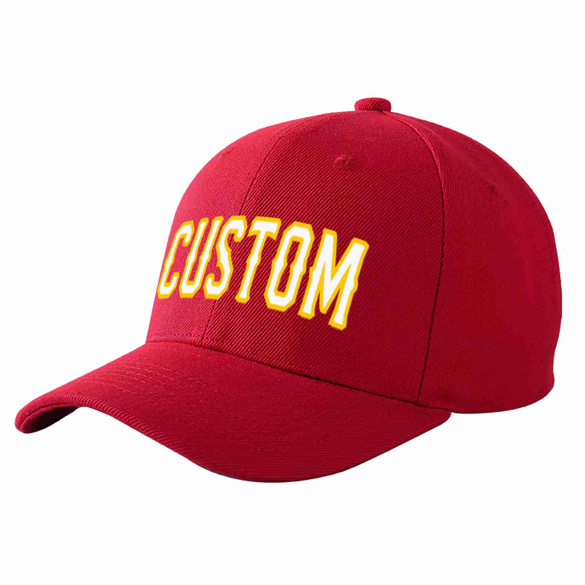 Conception personnalisée de casquette de baseball de sport courbée rouge blanc-or pour hommes/femmes/jeunes