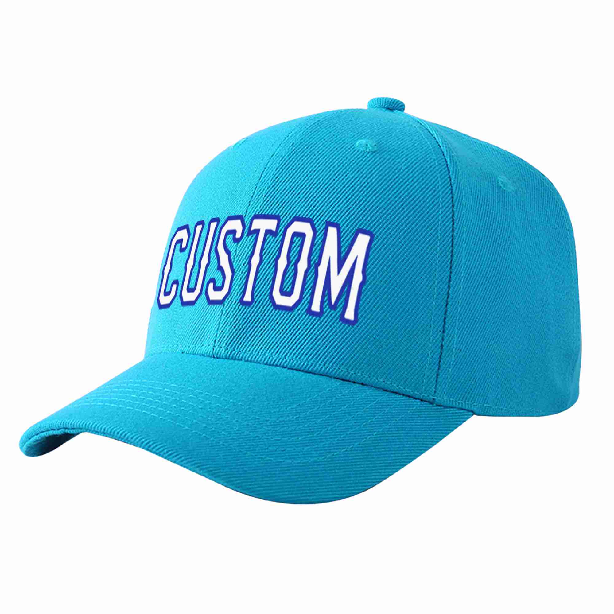 Casquette de baseball personnalisée Aqua White-Royal Curved Eaves Sport pour hommes/femmes/jeunes