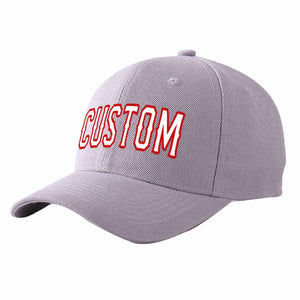 Conception personnalisée de casquette de baseball de sport incurvée gris blanc-rouge pour hommes/femmes/jeunes