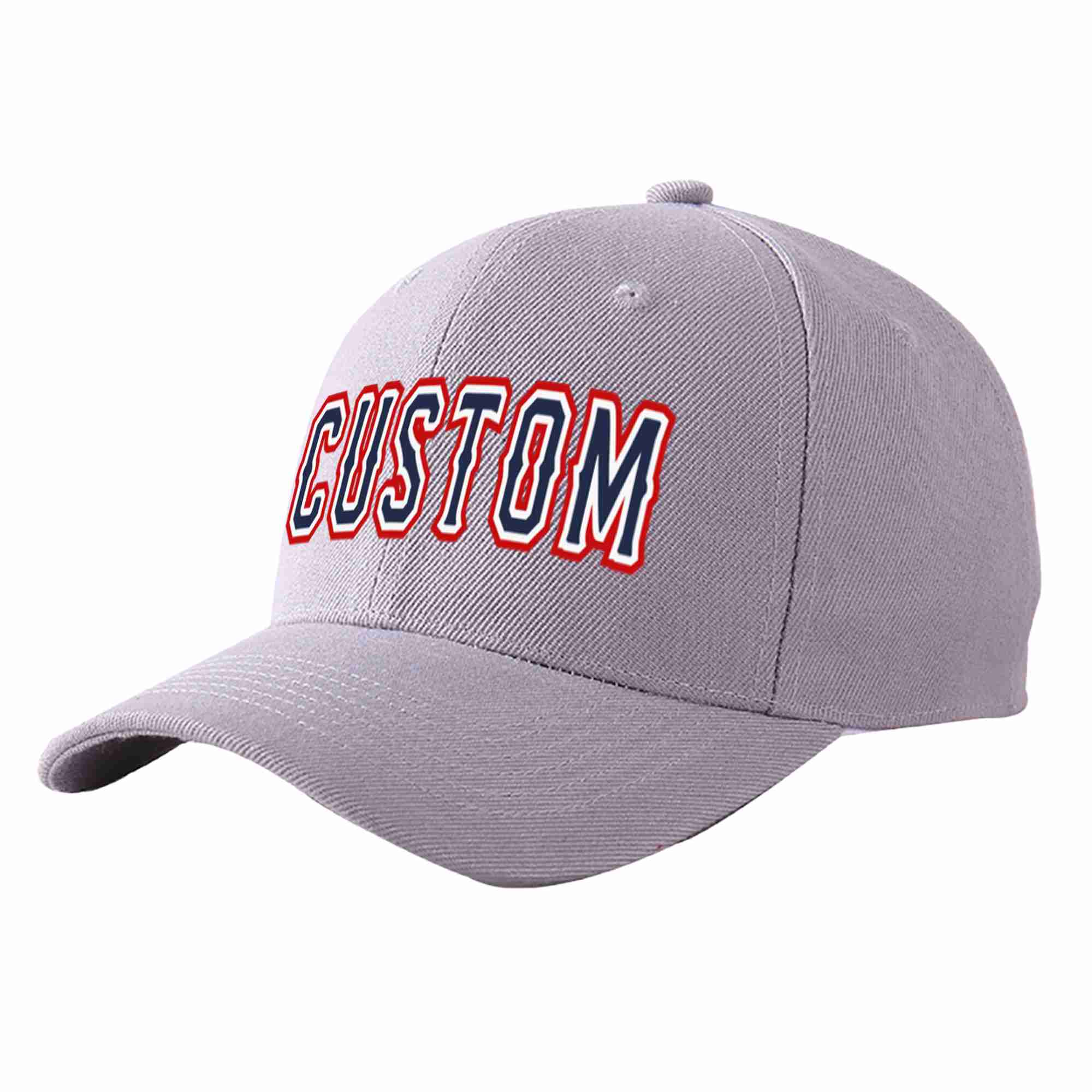 Conception personnalisée de casquette de baseball de sport incurvée gris marine-blanc pour hommes/femmes/jeunes