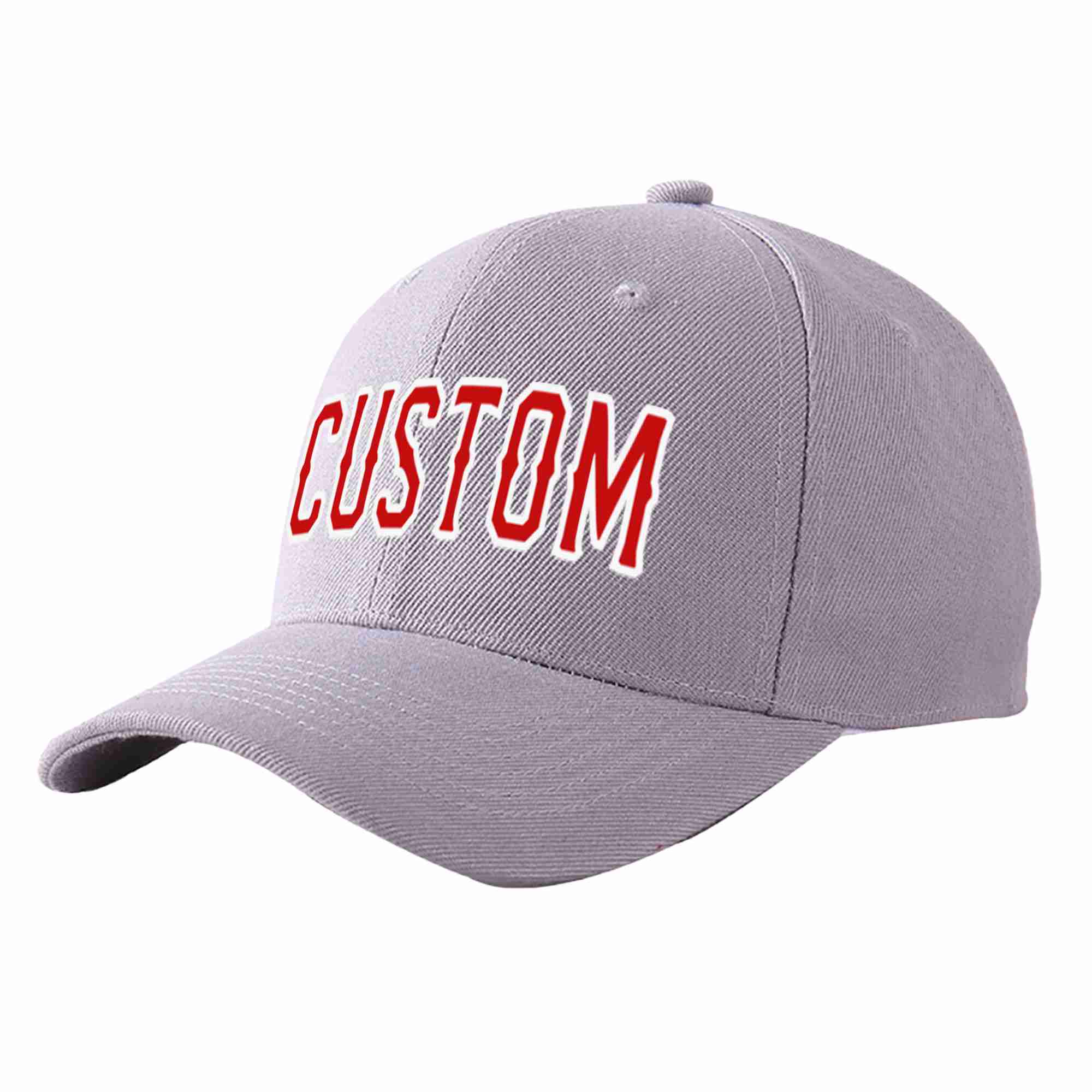 Conception personnalisée de casquette de baseball de sport incurvée avant-toit gris rouge-blanc pour hommes/femmes/jeunes