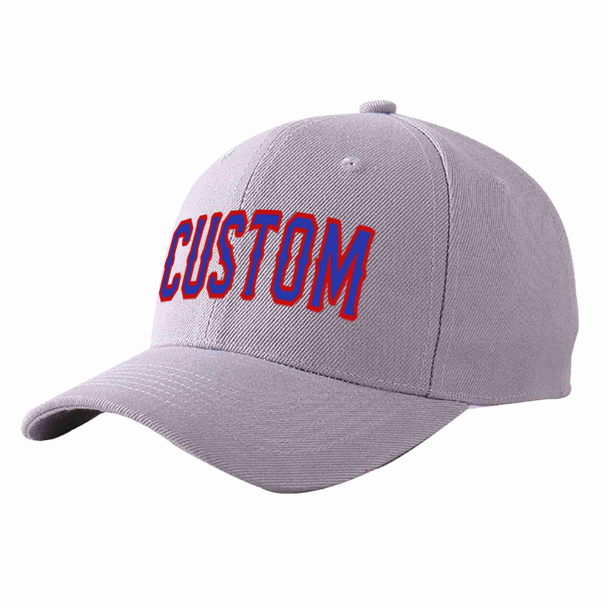 Conception personnalisée de casquette de baseball de sport incurvée gris royal-rouge pour hommes/femmes/jeunes