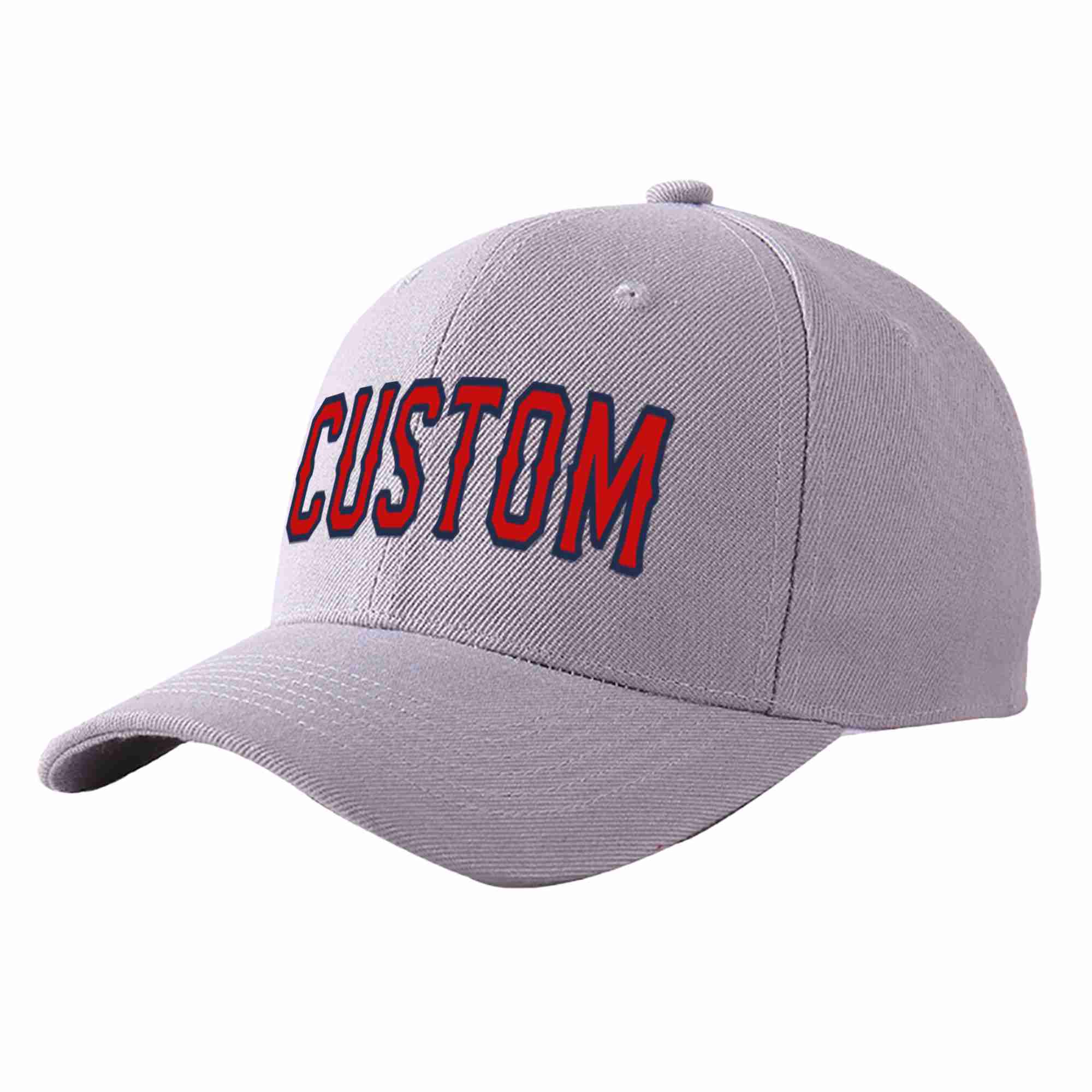 Conception personnalisée de casquette de baseball de sport courbée gris rouge-marine pour hommes/femmes/jeunes