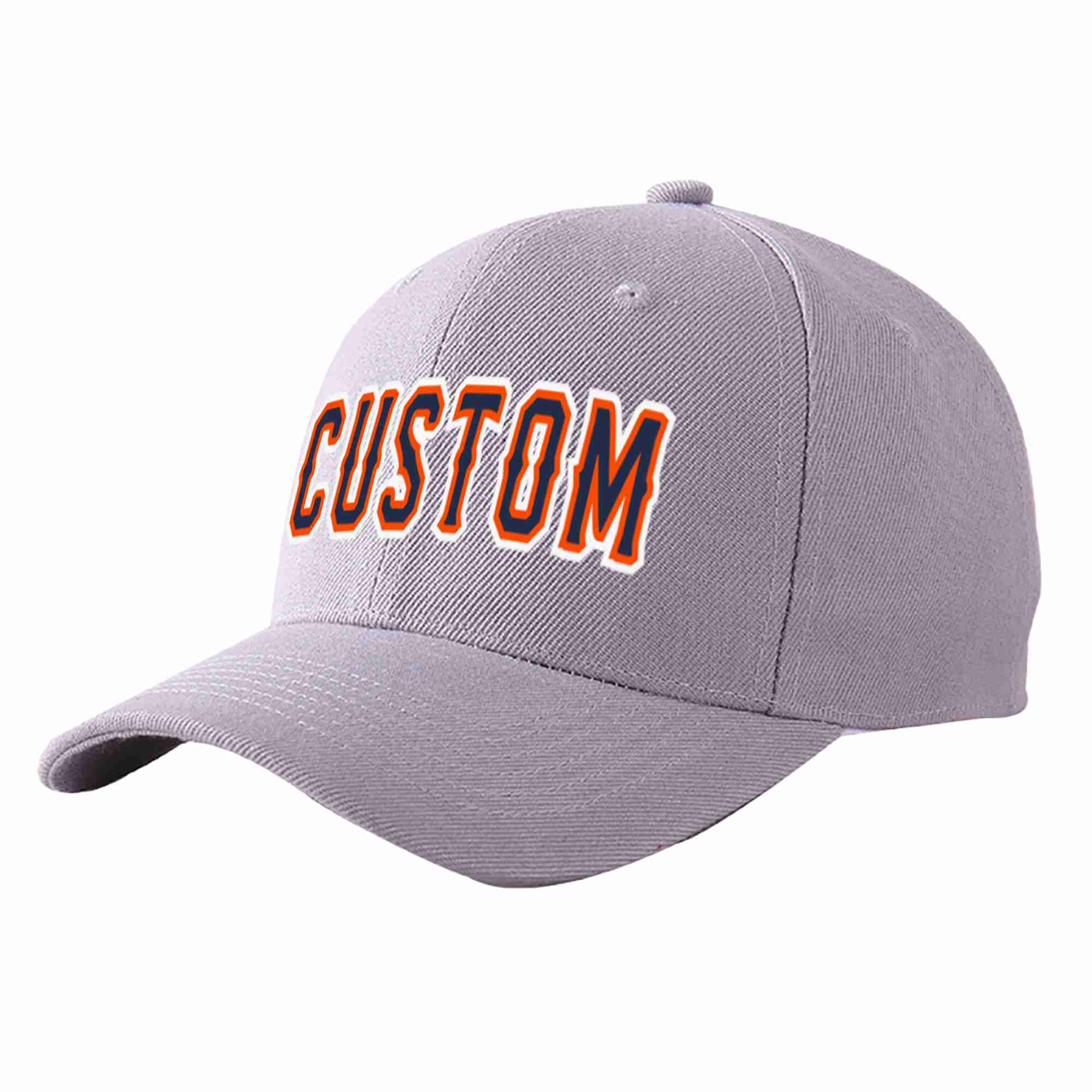 Conception personnalisée de casquette de baseball de sport incurvée gris marine-orange pour hommes/femmes/jeunes