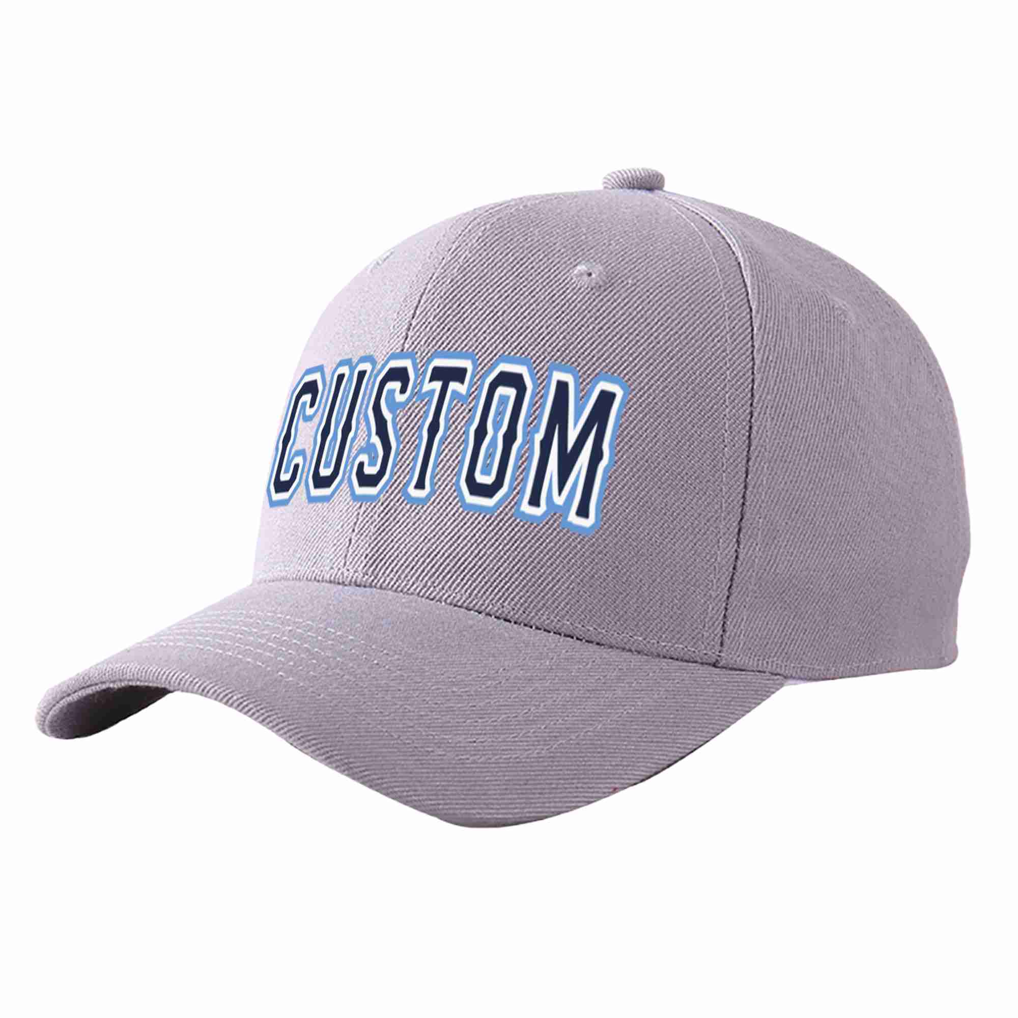 Conception personnalisée de casquette de baseball de sport incurvée gris marine-blanc pour hommes/femmes/jeunes