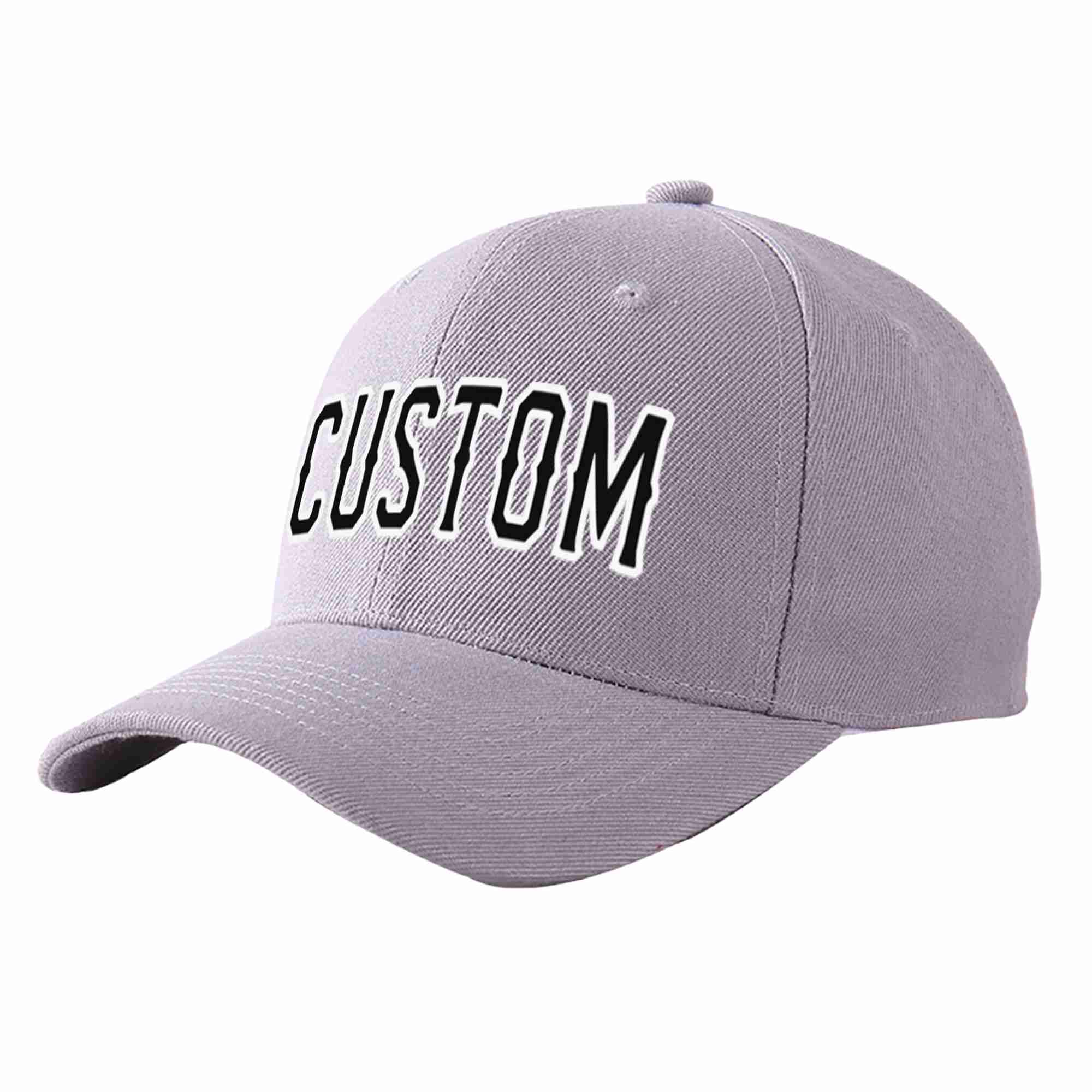 Conception personnalisée de casquette de baseball de sport incurvée gris noir-blanc pour hommes/femmes/jeunes