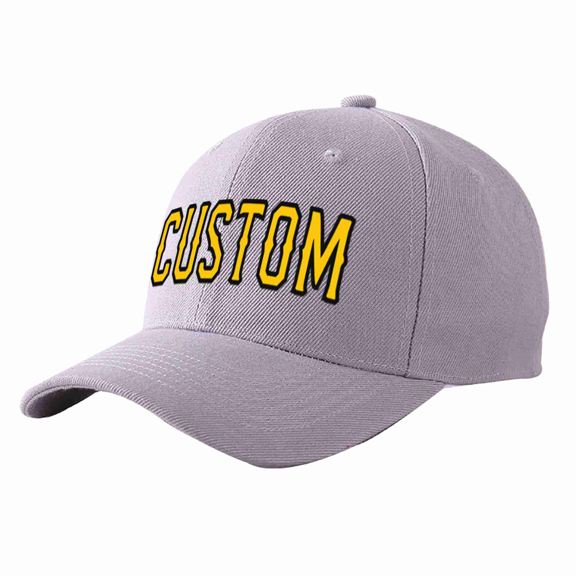 Custom Gray Gold-Black Curved Eaves Sport Baseball Cap Design for Men/Women/Youth