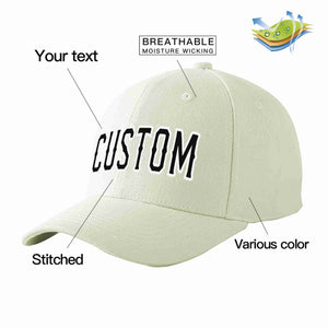 Custom Cream Black-White Curved Eaves Sport Baseball Cap Design for Men/Women/Youth