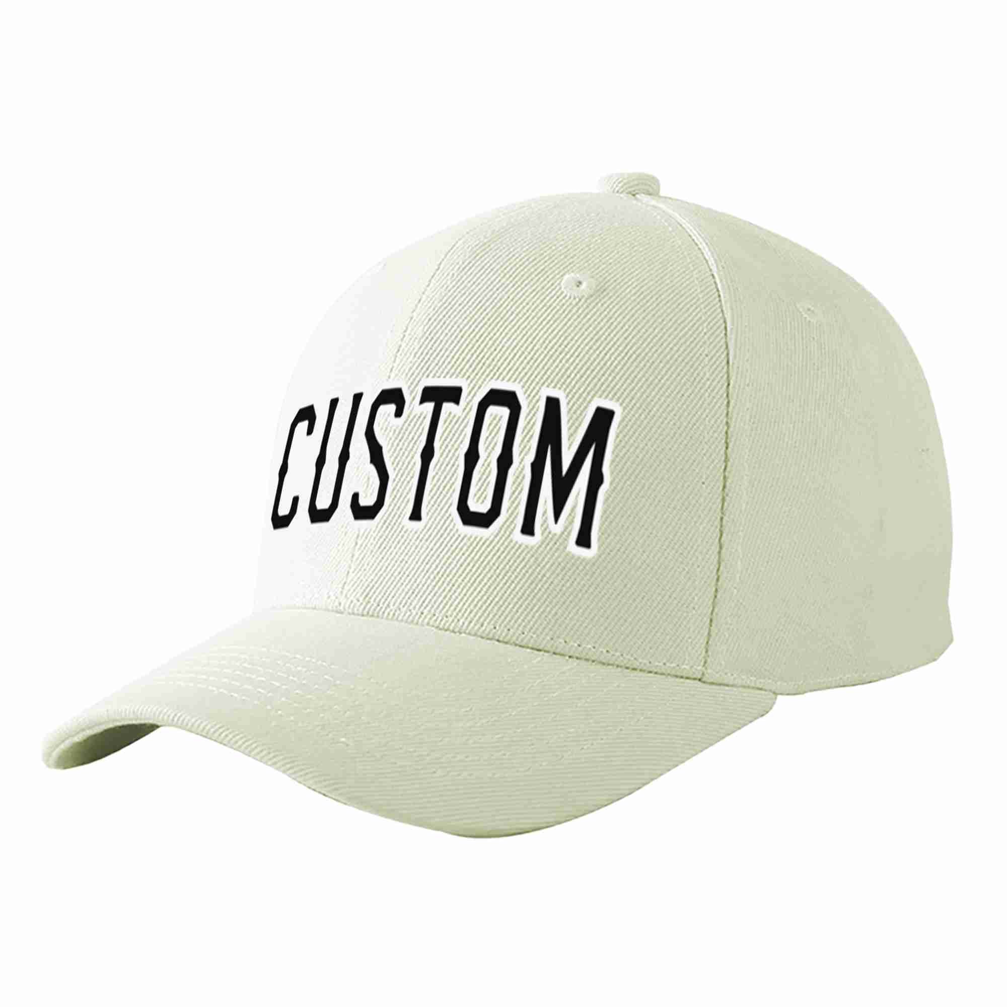 Conception personnalisée de casquette de baseball de sport incurvée noir-blanc crème pour hommes/femmes/jeunes