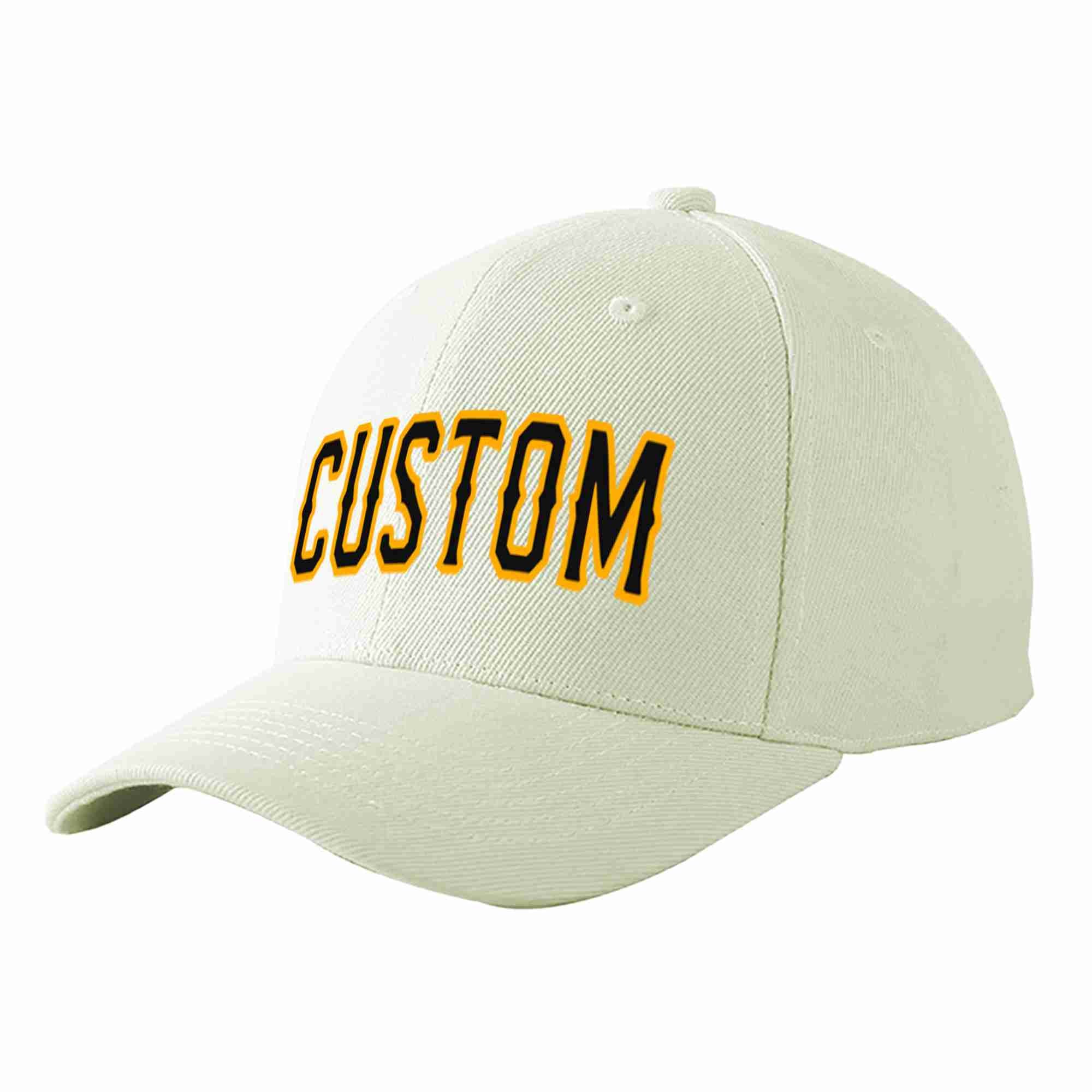 Custom Cream Black-Yellow Curved Eaves Sport Baseball Cap Design for Men/Women/Youth