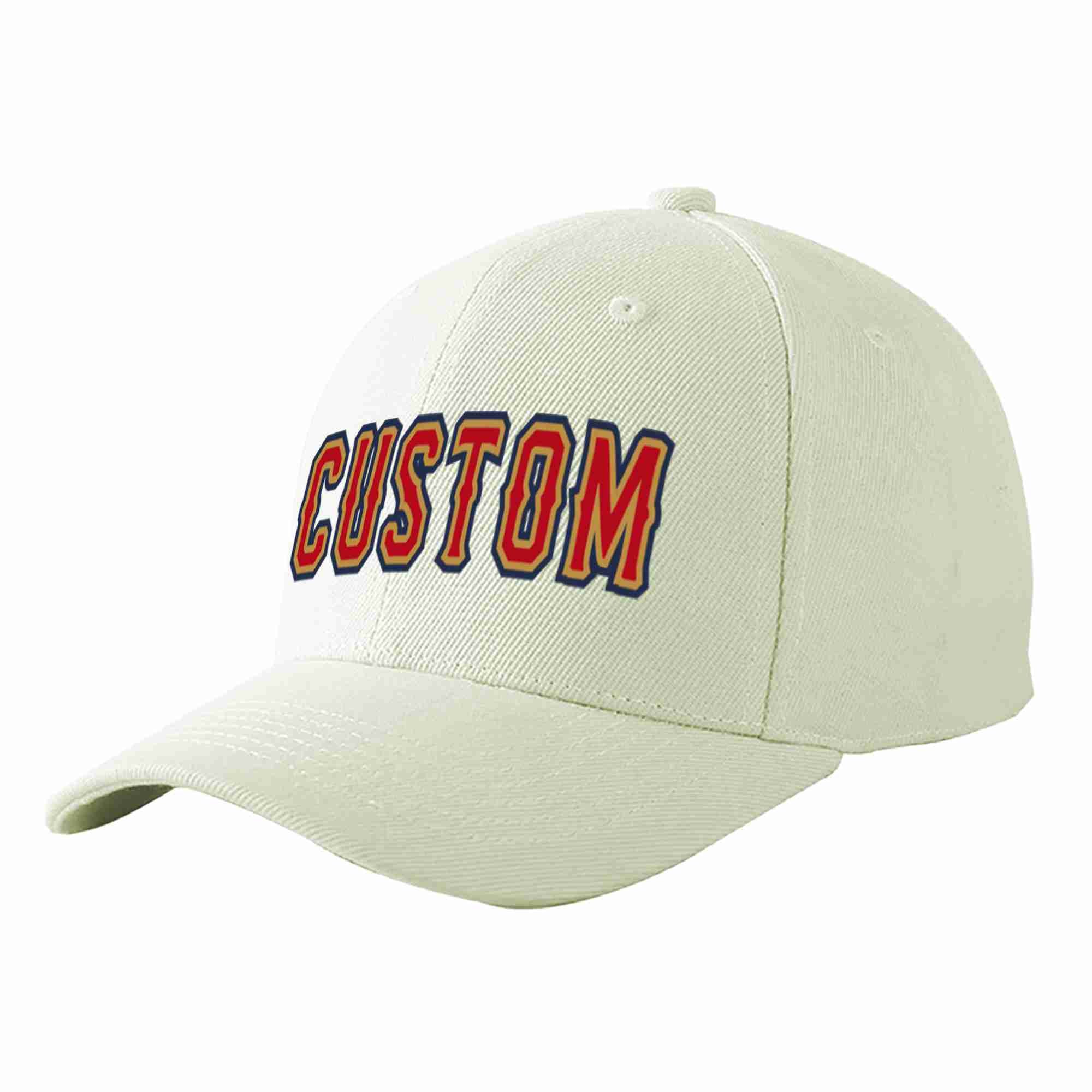 Custom Cream Red-Old Gold Curved Eaves Sport Baseball Cap Design for Men/Women/Youth