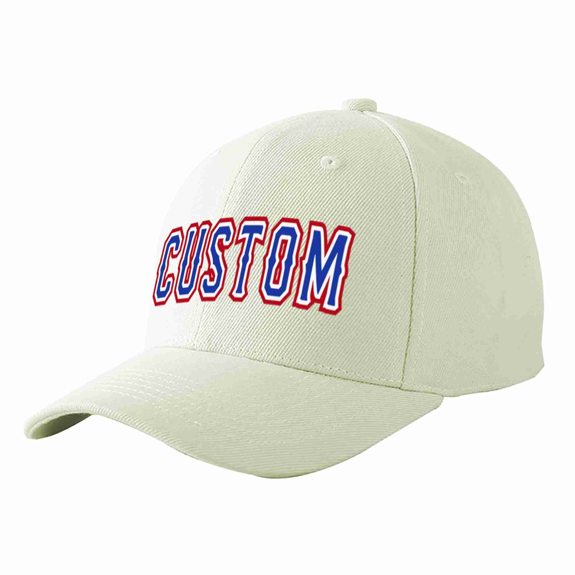 Conception personnalisée de casquette de baseball de sport incurvée blanc royal-blanc crème pour hommes/femmes/jeunes