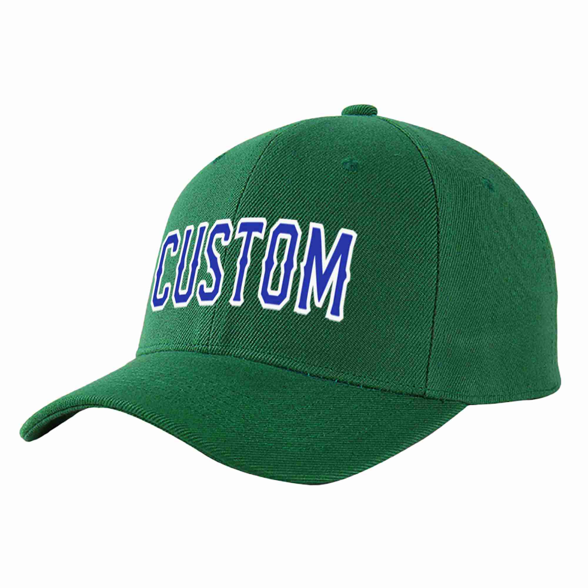 Conception personnalisée de casquette de baseball de sport incurvée vert royal-blanc pour hommes/femmes/jeunes